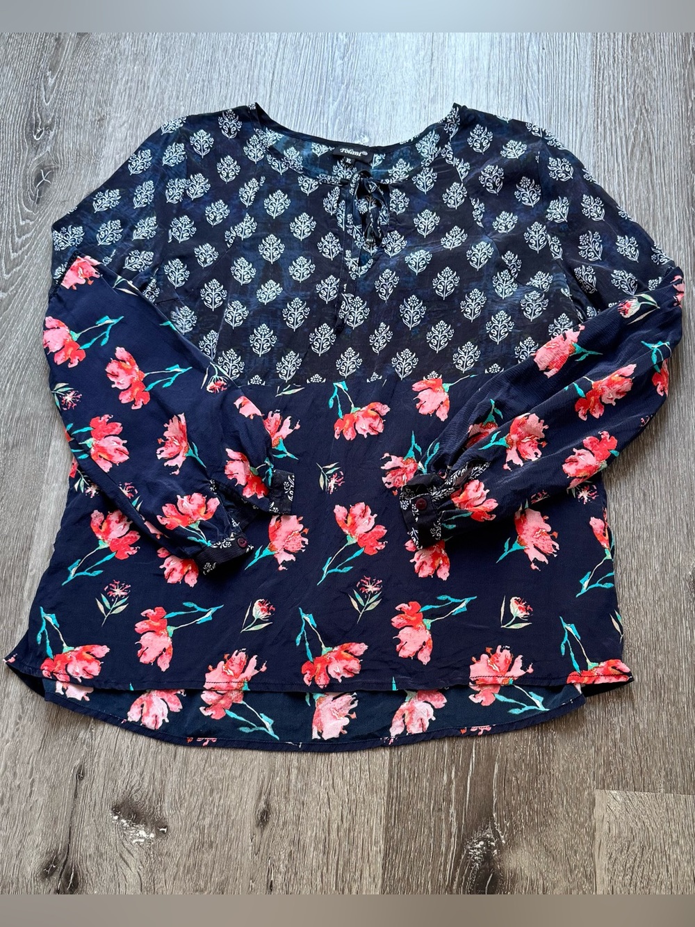 Tolani 100% Silk Mixed Floral Print Boho Peasant Blouse XL